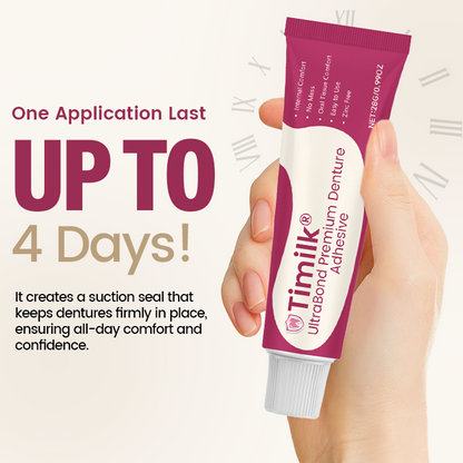 Timilk® UltraBond Premium Denture Adhesive ⚕️ FDA Certified (Clinically Proven 4-Day Hold for Secure, Comfortable & Zinc-Free Denture Fit 🦷)
